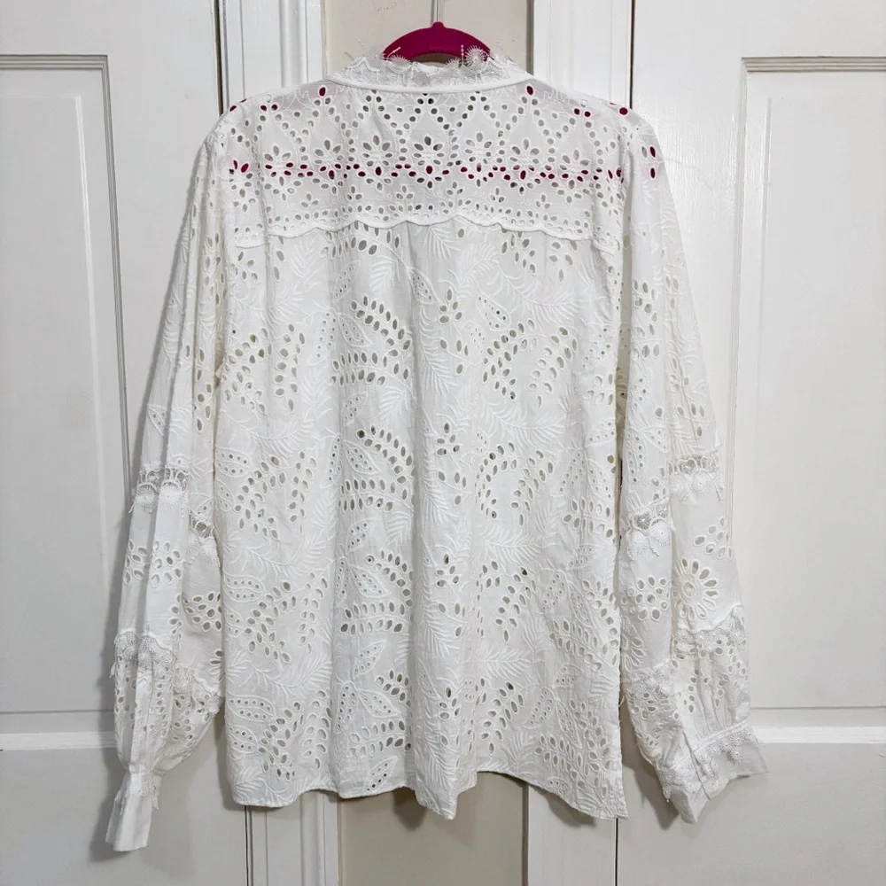 KOBI HALPERIN Winston Cotton Eyelet Blouse in White Size XL - Picture 6 of 14